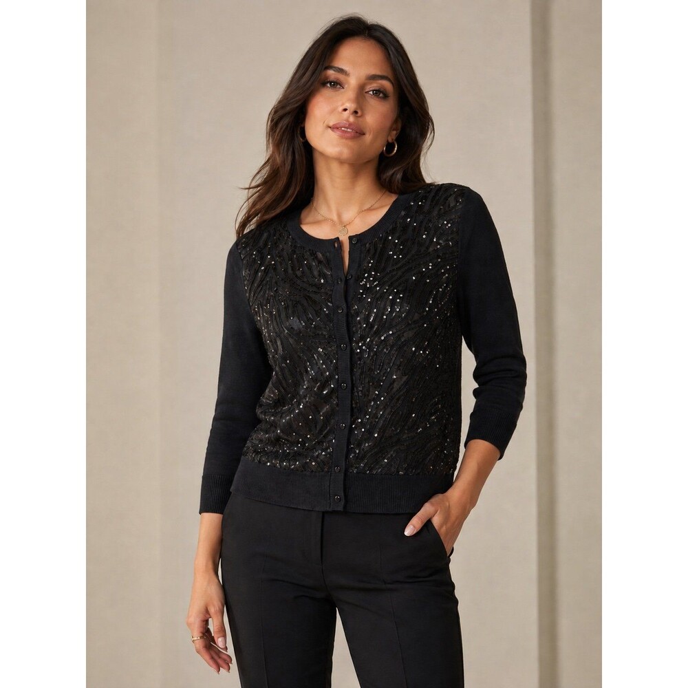New York & Company Black Sequin Embellished Cardigan Sweater Size M
